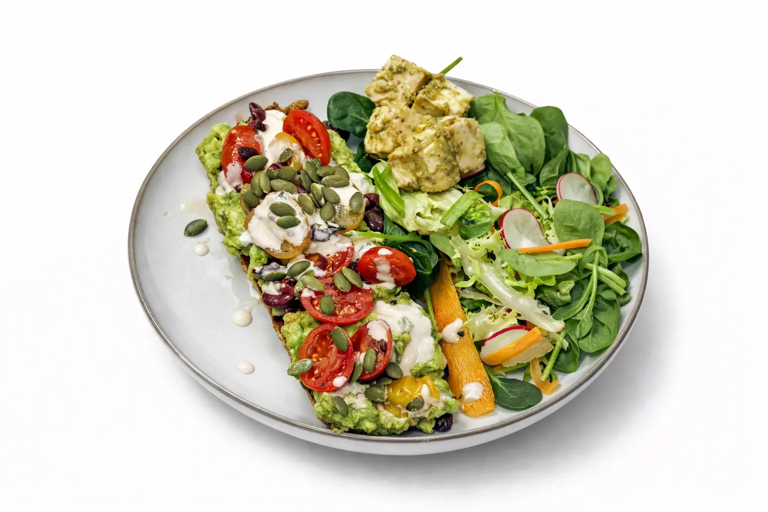 Comer sin gluten sin renunciar al sabor: nuestra filosofía en Generation B 2 Tostada Griega sin gluten con feta marinada, aguacate y salsa tahini